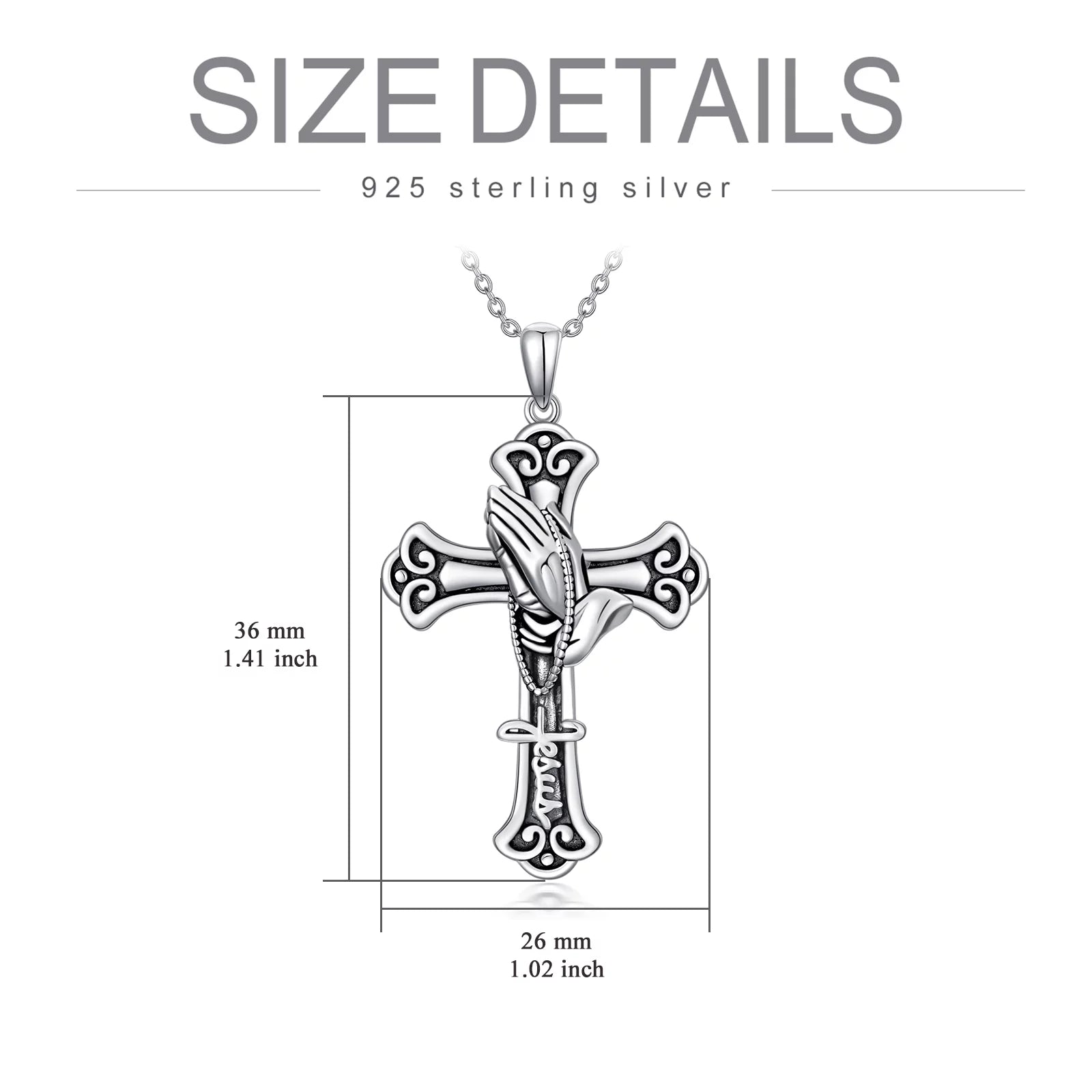 Sterling Silver Cross Necklace with Praying Hands for Christian Gifts Christmas Gifts Mothers Day